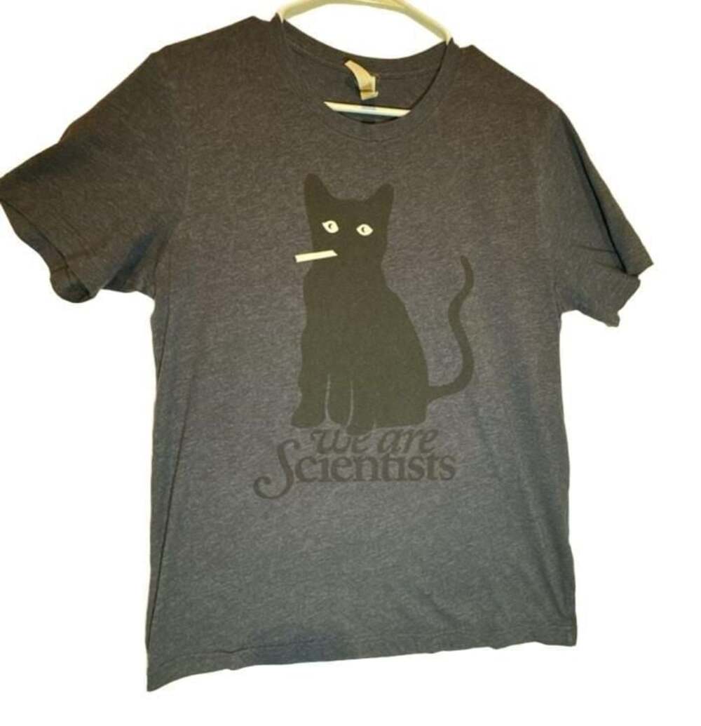 We Are Scientists Smoking Cat T-Shirt Tri-Blend Heather Navy Size L